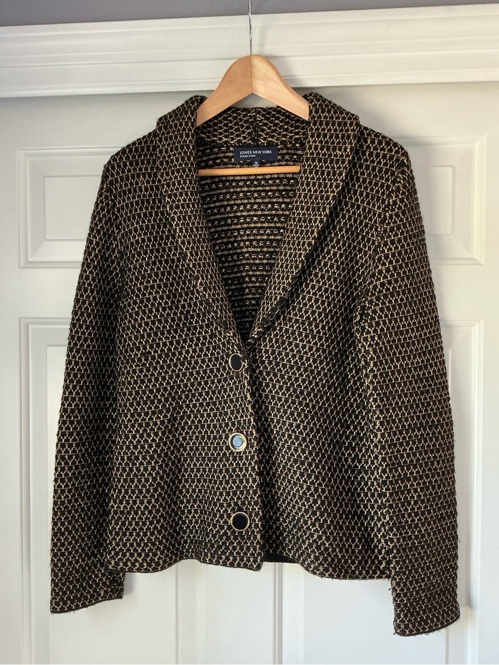 Jones New York Signature Women’s Black Gold Metallic Knit Blazer Jacket M